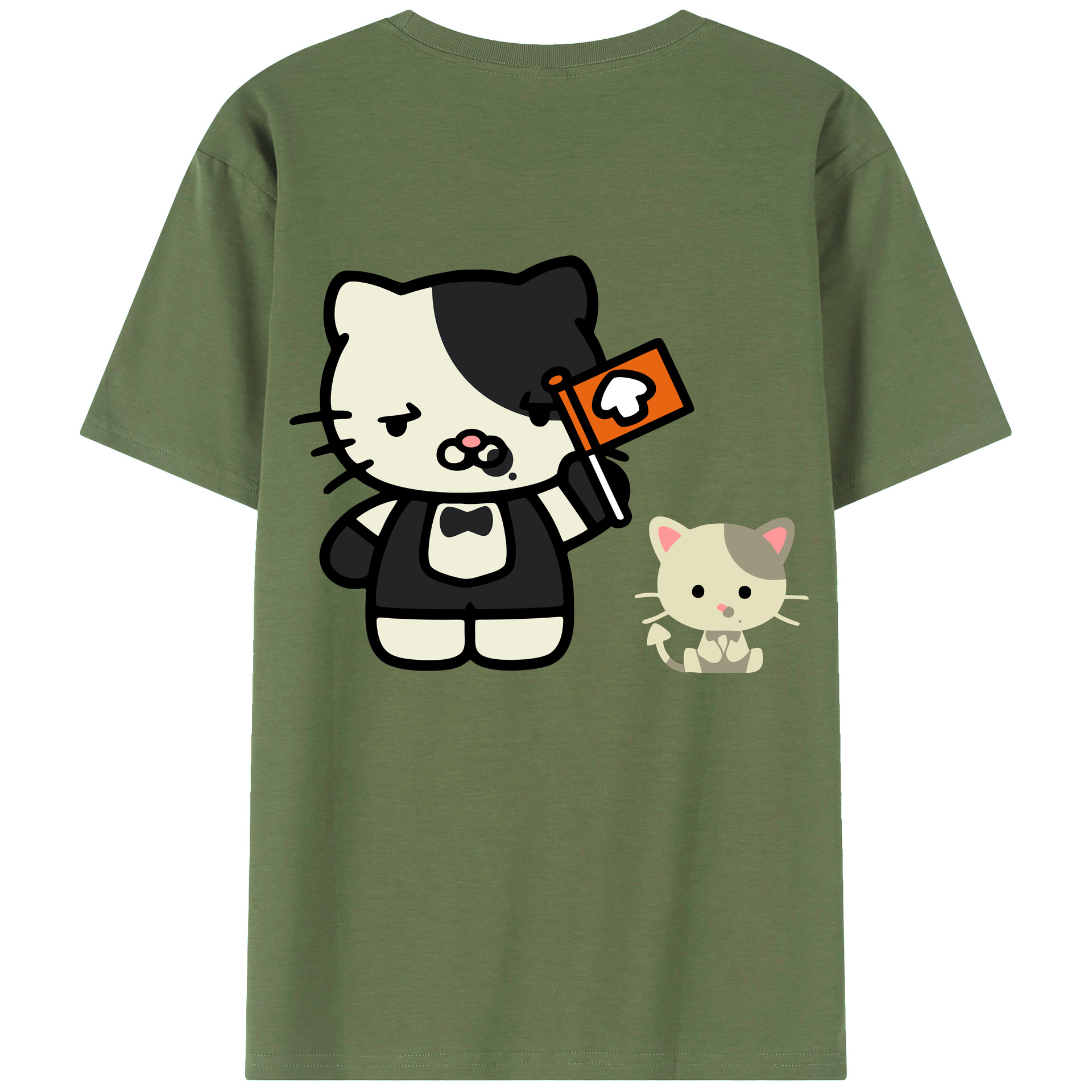 （画像用） Hello Kitty ハローキティ 綿100％ メンズ半袖Tシャツ（バックプリント） 通気性